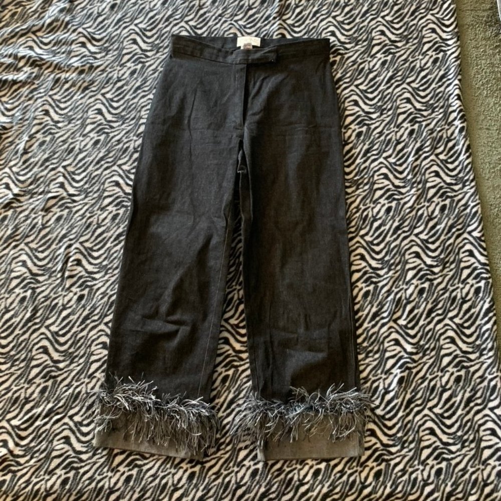 Cach'e Black Cropped Fringe Cuff Pants Womans sz 4